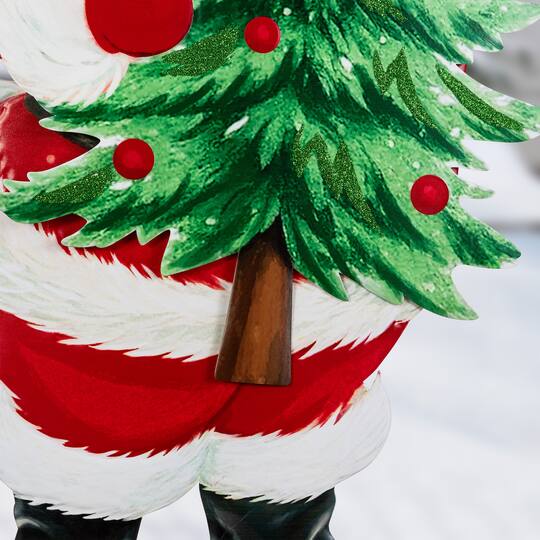 Glitzhome® 36" Christmas Metal Santa with Tree Yard Stake